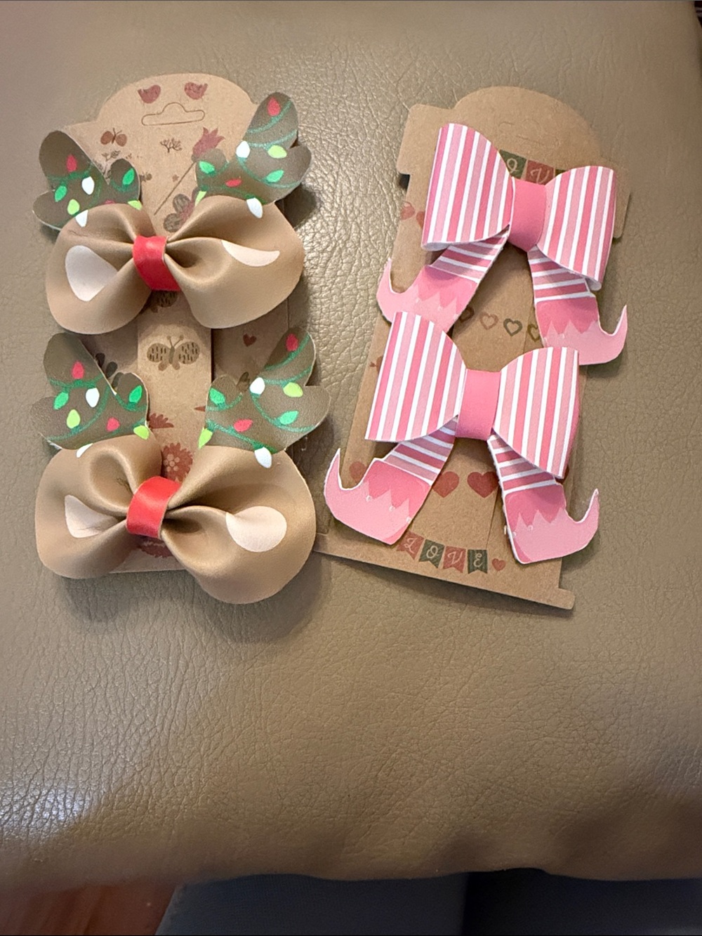 Girls Decorative Bow Clip Set - Pink & Beige Floral Leaf